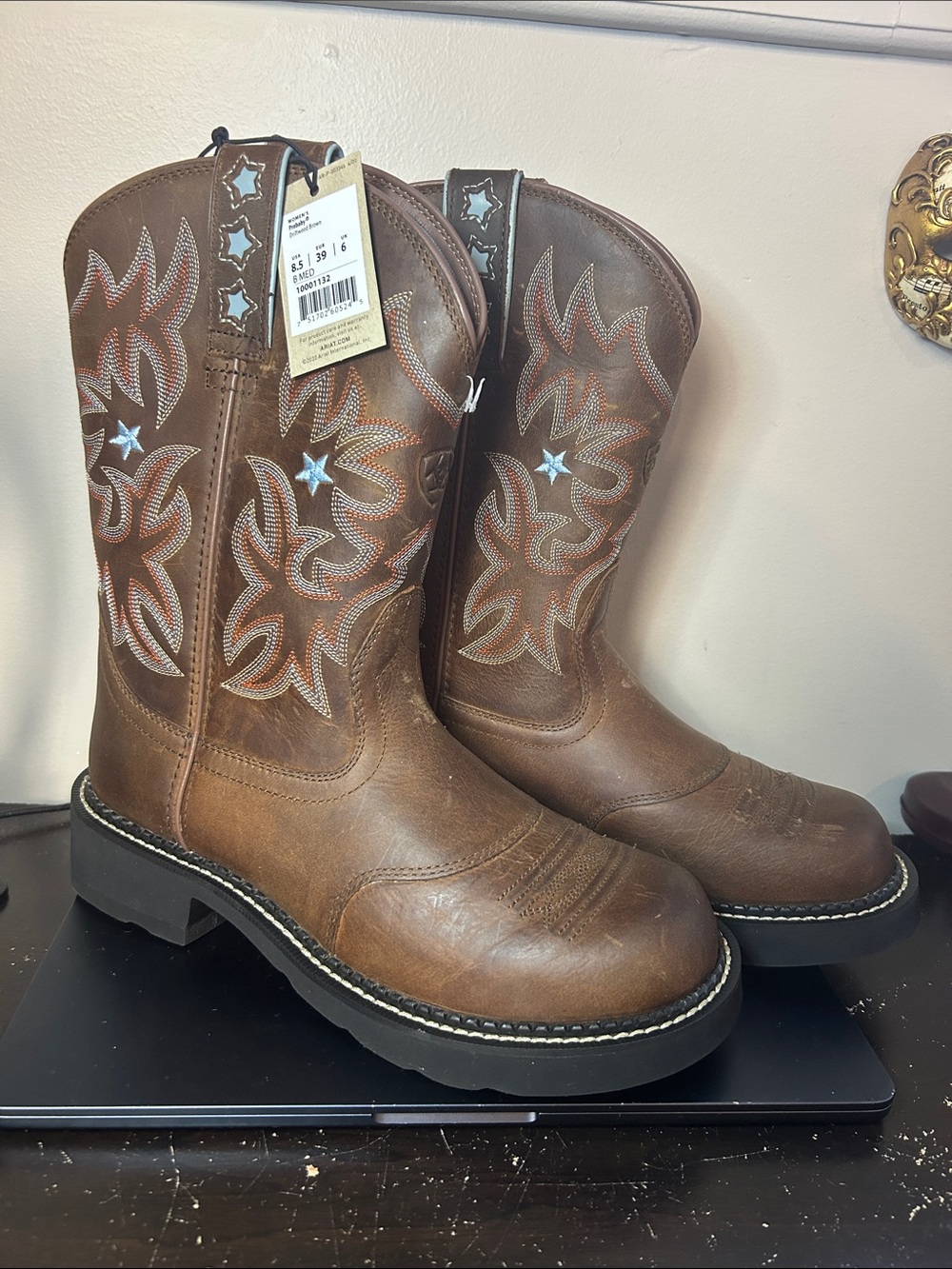 Ariat ProBaby Western Boots Women’s 8.5 B Brown Leather Blue Stars READ